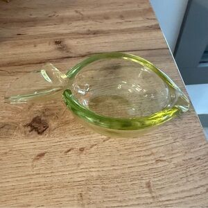 Vintage Vannes Le Chatel Yellow Glass Lemon Ashtray Trinket Bowl Dish French MCM